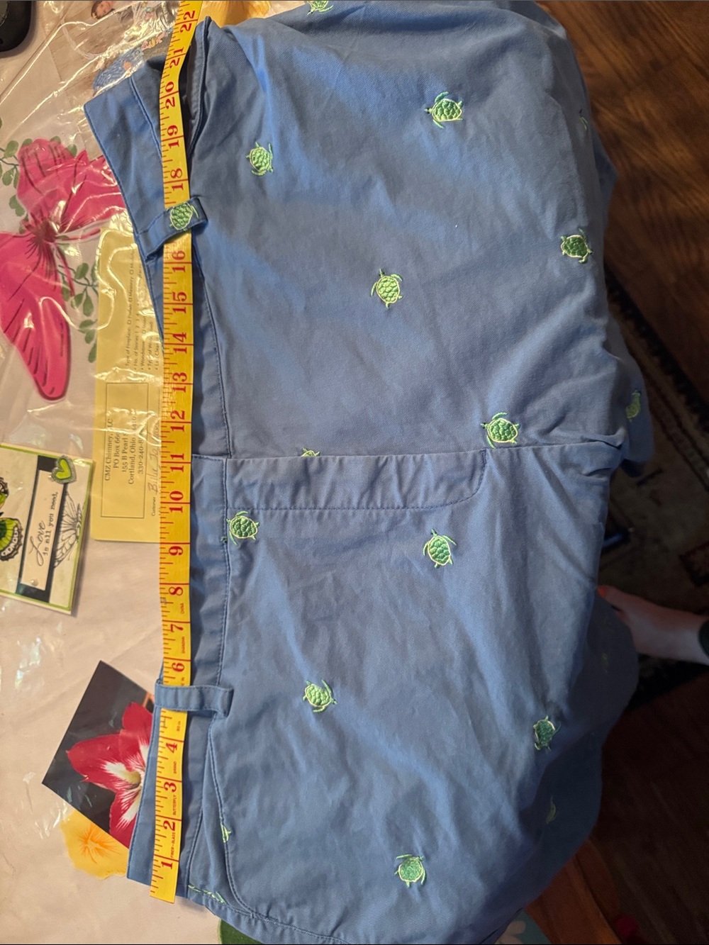 Talbots Navy Blue Shorts with Neon Green Embroidered Turtles - Picture 4 of 4